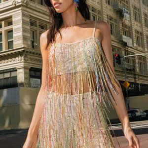 Sequin Tassel Beaded Crop Top